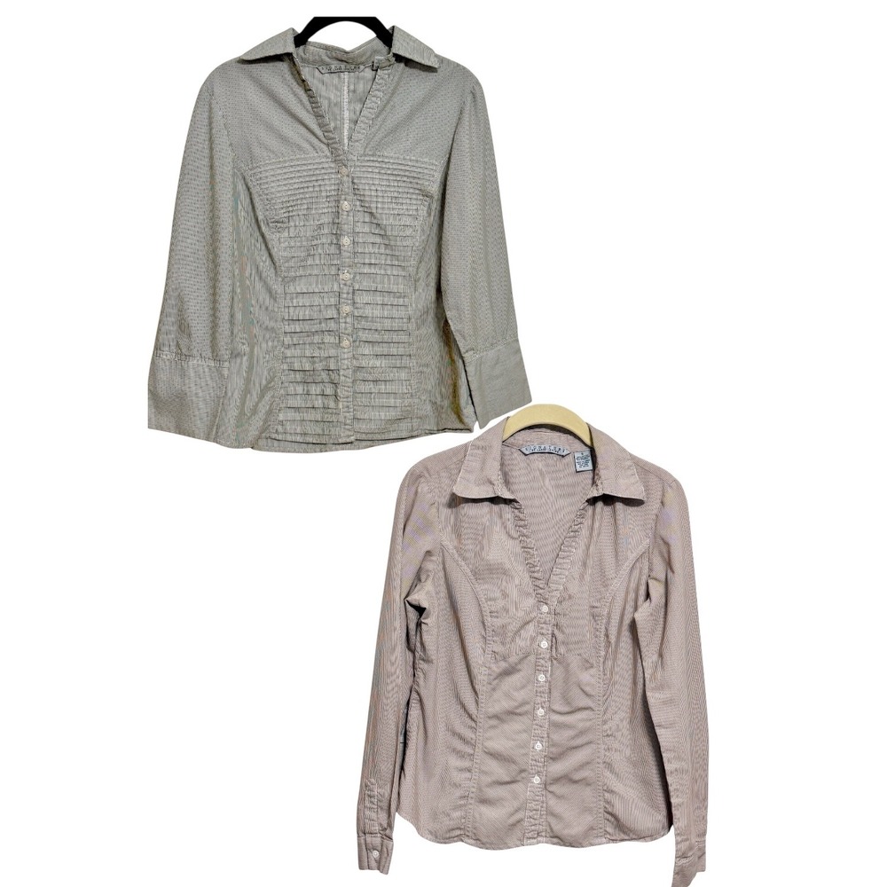 Set of 2- Signature by Larry Levine Womens Size-Small Striped Button Up Shirt